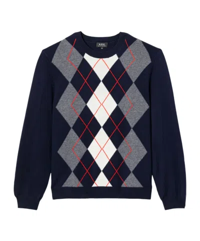 Apc A.p.c. Diamond Pattern Crewneck Sweater In Blue