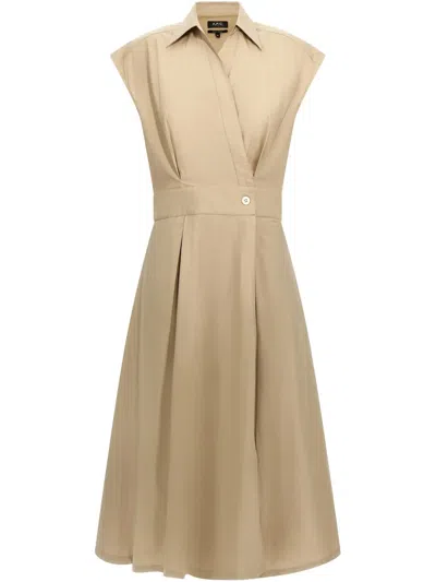 Apc Beige Midi Dress In Cotton In Neutral