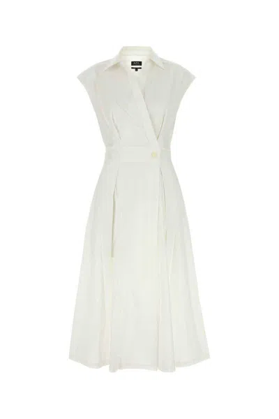 Apc 'athena' White Sleeveless V-neck Dress