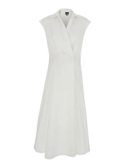 Apc 'athena' White Sleeveless V-neck Dress In Cotton Woman