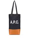 Apc 'axel' Blue And Brown Handbag  With Logo Print In Denim Woman In Blue