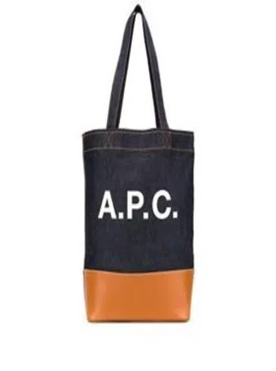 Apc Axel Blue And Brown Handbag With Logo Print In Denim Woman In Caramel Navy