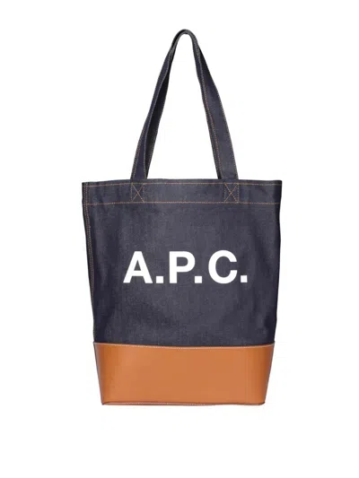 Apc Two-tone Denim And Leather Axelle Shopping Bag In Brown
