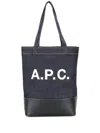 Apc A.p.c. Structured Denim Tote Bag With Leather Base In Blue