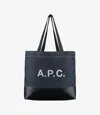 Apc A.p.c. 'daniela' Blue Tote Bag With Logo Lettering Print On The Front In Denim Woman In Dark Navy Blue