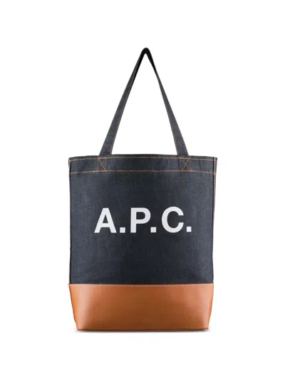 A.p.c. Axel Logo-printed Leather-trimmed Tote Bag In Blue