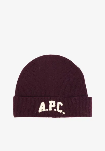 Apc Axel Ribbed Logo Beanie In Burgundy