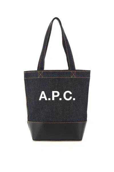 Apc Axel Small Denim Tote Bag In Blu