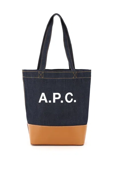 Apc Axel Small Denim Tote Bag In Caramel (blue)