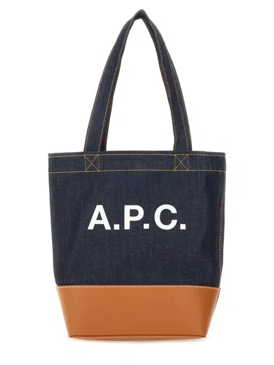 Apc Two-tone Denim And Leather Axelle Shopping Bag In Brown