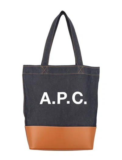 A.p.c. Two-tone Denim And Leather Axelle Shopping Bag In Black