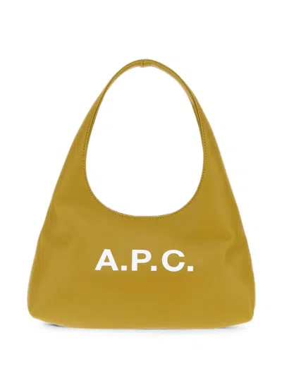 A.p.c. A. P.c. Ninon Flared Synthetic Leather Shoulder Bag With Printed Logo In Gold