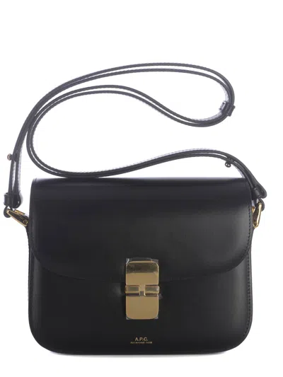 A.p.c. Compact Black Calf Leather Shoulder Bag With Adjustable Strap