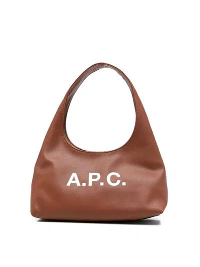 Apc A.p.c. Structured Shoulder Bag With Bold Lettering In Brown