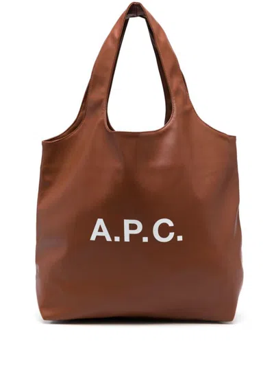 Apc Small Ninon Logo-print Tote Bag In Brown