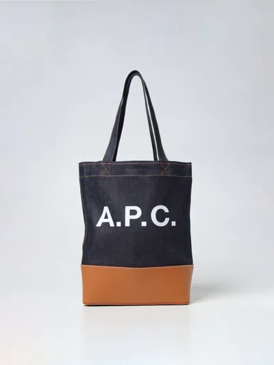 Apc Two-tone Denim And Leather Axelle Shopping Bag In Brown