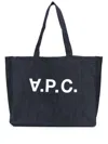 Apc Md Logo Printed Cotton Denim Tote Bag In Blue