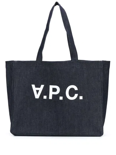 Apc Daniela Denim Logo Tote With Handles In Blue