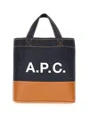 Apc A.p.c. Women Two-tone Denim And Leather Mini Axel Shopping Bag In Brown