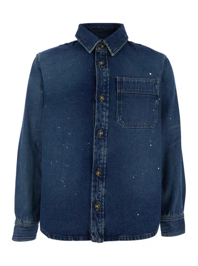 Apc Basile Blue Shirt With Chest Pocket And All-over Paint Effect In Cotton Man