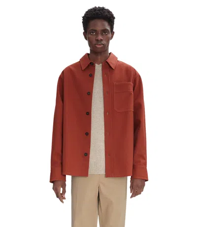 Apc Basile Brodée Poitrine Overshirt In Eaf - Brick Red