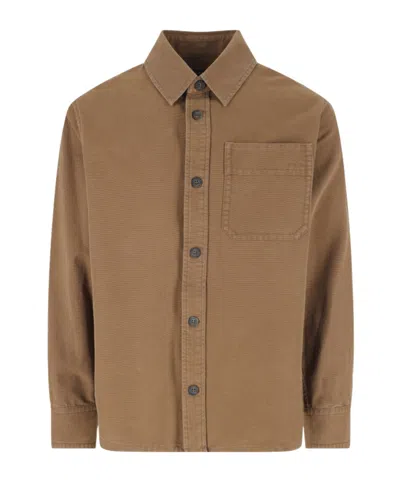 Apc A.p.c. Basile Logo Embroidered Shirt In Brown