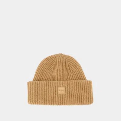 Apc A.p.c. Beanie Hat With Logo In Brown