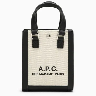 APC BEIGE AND BLACK COTTON AND LINEN TOTE HANDBAG FOR WOMEN