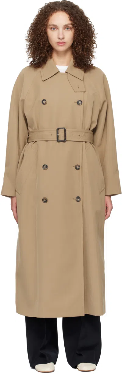 Apc Beige Belted Trench Coat In Brown