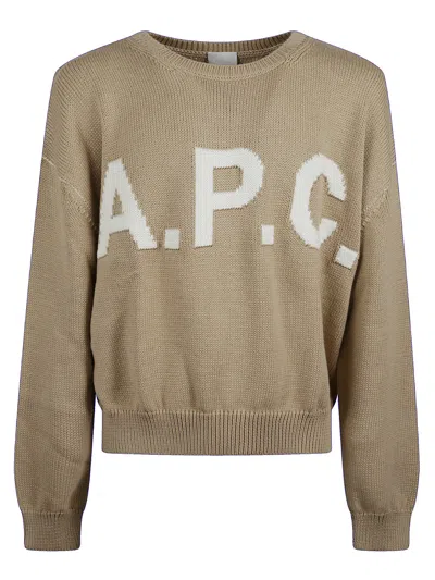 A.p.c. Beige Contrasting Logo Wool Sweater In Neutral