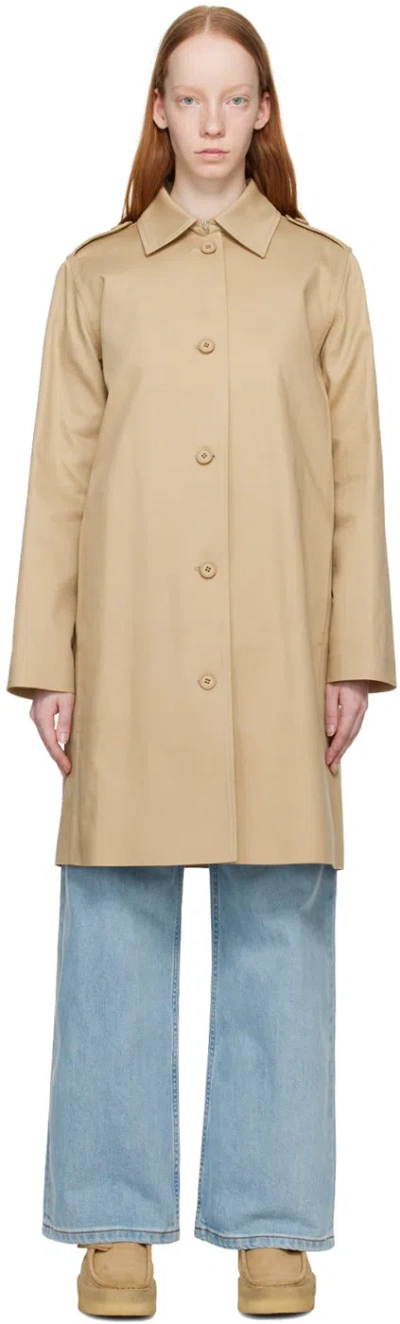 Apc Mac Justine Gabardine Trench Coat In Baa Beige