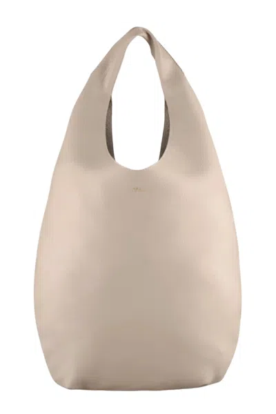 A.p.c. Beige Le Neige Gold Embossed Logo Cowhide Leather Tote Bag In Neutral