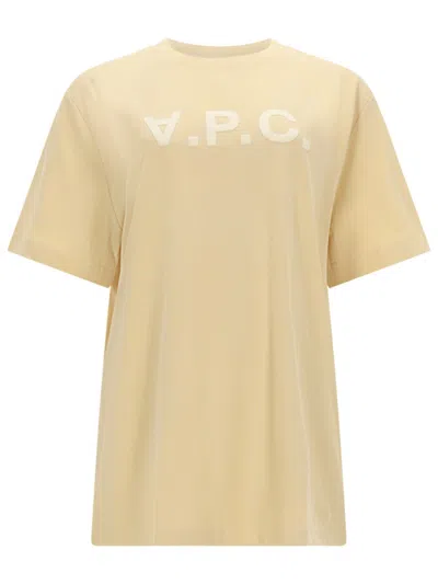 A.p.c. Beige Logo Crew Neck T-shirt In Black
