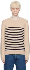 Apc Beige Matthew Sweater In Ecru/dark Navy