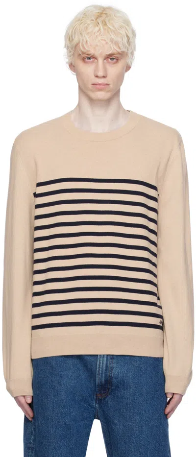 Apc Beige Matthew Sweater In Ecru/dark Navy