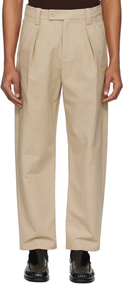 Apc Renato Tapered Pleated Cotton Trousers In Neutrals