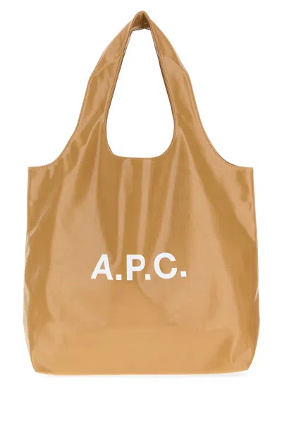 Apc A.p.c. Beige Synthetic Leather Ninon Shopping Bag In Brown
