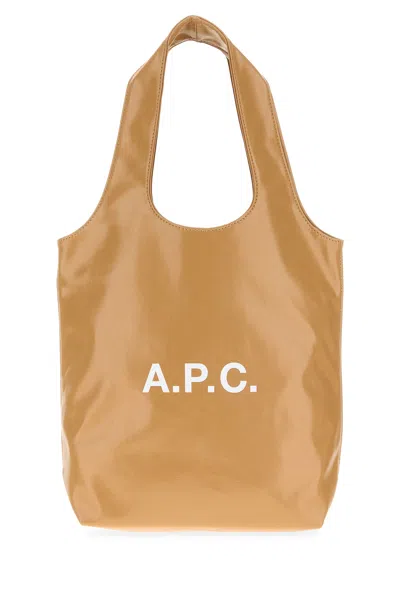 Apc A.p.c. Beige Synthetic Leather Small Ninon Shopping Bag In Brown