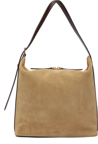 A.p.c. Vera Beige Shoulder Bag With Top Handle And Zip Closure In Suede In Multi