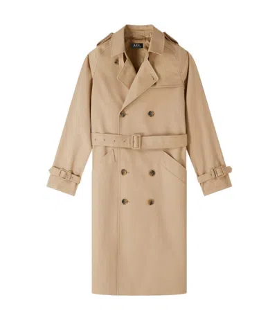 Apc Beige Waterproof Cotton Gabardine Trench Coat In Multi