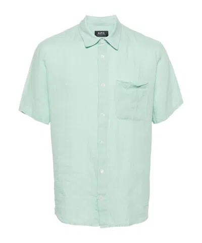 Apc Bellini Linen Shirt In Green