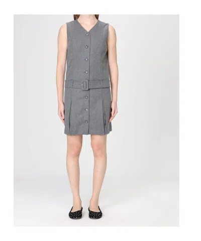 Apc Belted Buttoned Dress In Gray