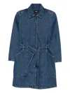 Apc Casual Dress With Belted Waist And Pockets In Blue