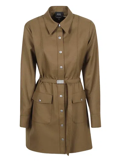 Apc Belted Pocket Coat In Green