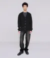 Apc Wool Blend V-neck Cardigan With Ribbed Trims In Black
