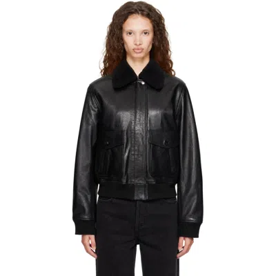 A.p.c. Black Amelia Leather Bomber Jacket In Lzz Black