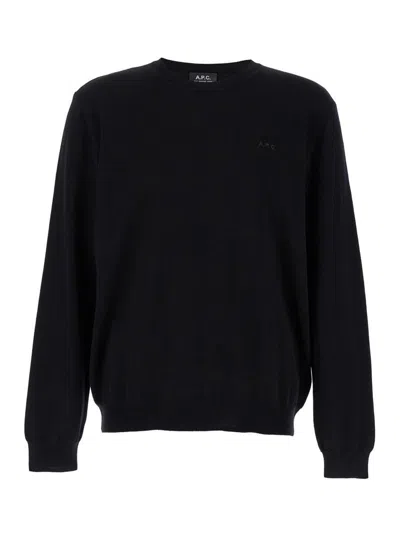 Apc Black Crewneck Sweater With A.p.c. Embroidery In Wool Man