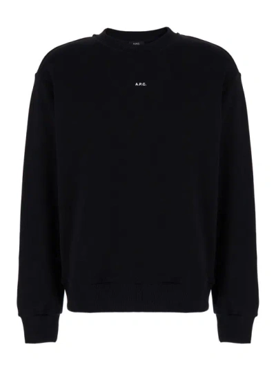 Apc Black Crewneck Sweatshirt With Micro Logo In Jersey Man