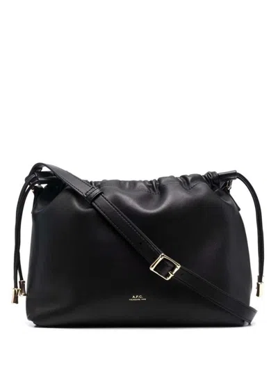 Apc Black Crossbody Bag With Logo Lettering On The Front And Drawstring Closure