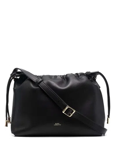 APC BLACK CROSSBODY BAG WITH LOGO LETTERING ON THE FRONT AND DRAWSTRING CLOSURE IN ECOLEATHER WOMAN